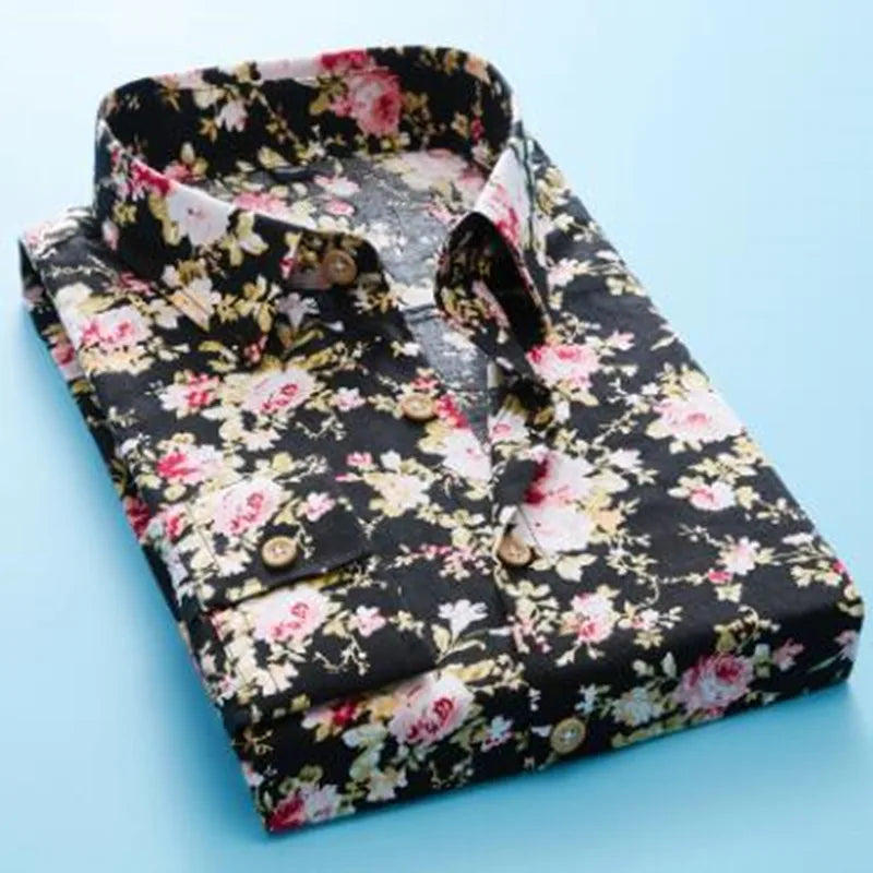 Chemise A Fleur Homme <br> Longue Noir Coloré