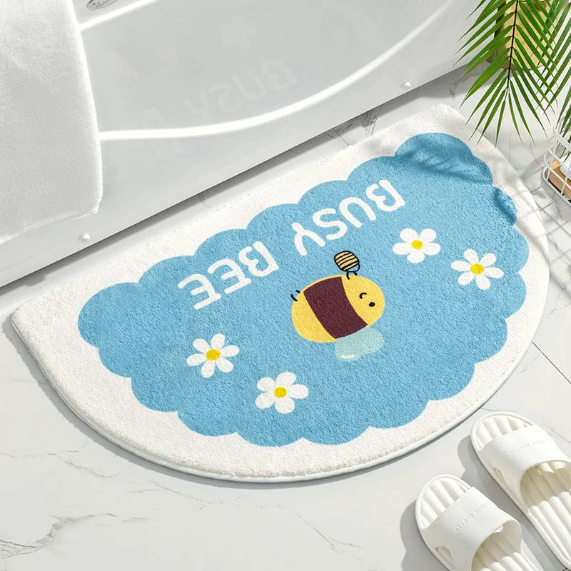 Tapis de Salle de Bain Fleuri Anti Dérapant à Motif Abeille