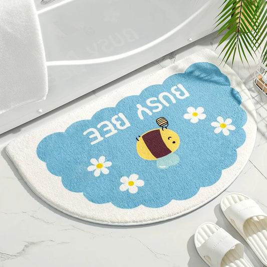 Tapis de Salle de Bain Fleuri Anti Dérapant à Motif Abeille