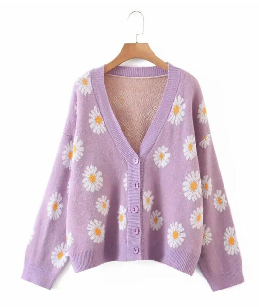 Cardigan Fleur <br> Marguerite Violet