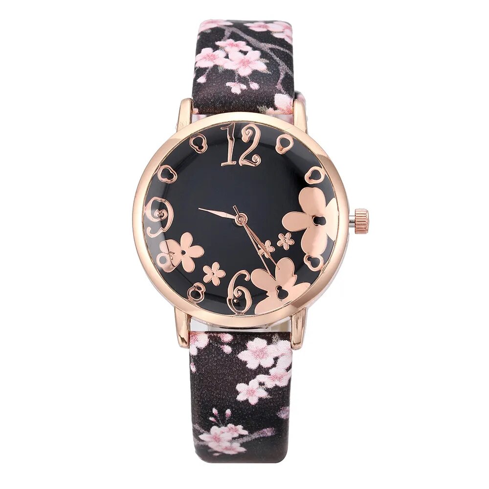 Montre Fleurie <br> Noir