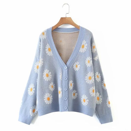 Cardigan Fleur <br> Marguerite Bleu Ciel