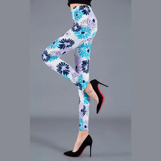 Legging Fleuri <br> Femme Bleu Clair