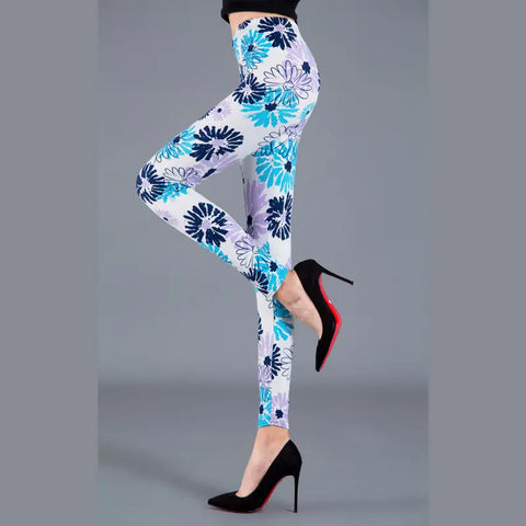 Legging Fleuri Femme Bleu Clair Plante Paradise