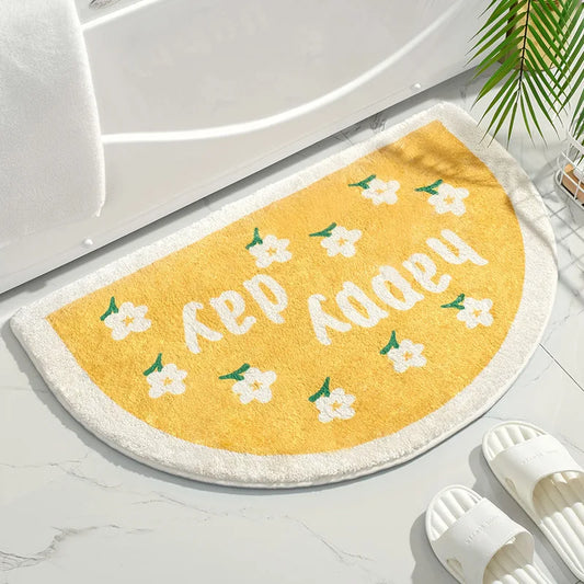 Tapis de Salle de Bain Fleuri Anti Dérapant à Motif "Happy Day"
