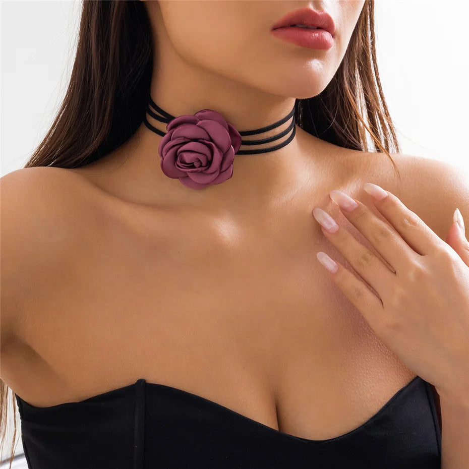 Collier Fleur Rose Ras Du Cou