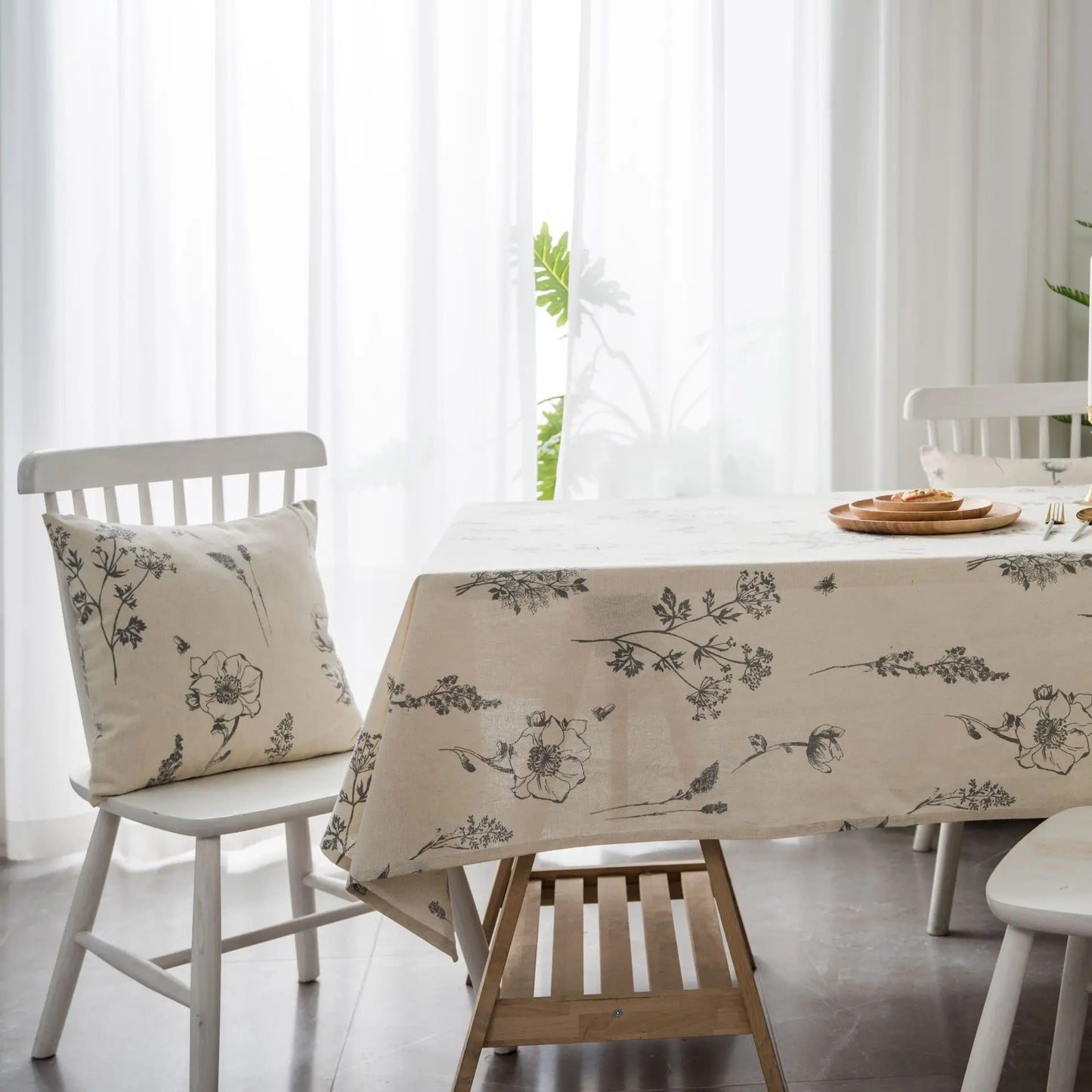 White Floral Tablecloth