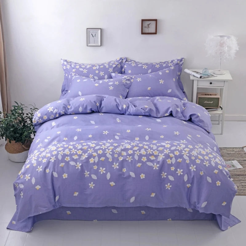 Housse de Couette à Fleurs sur Fond Rose Poudré