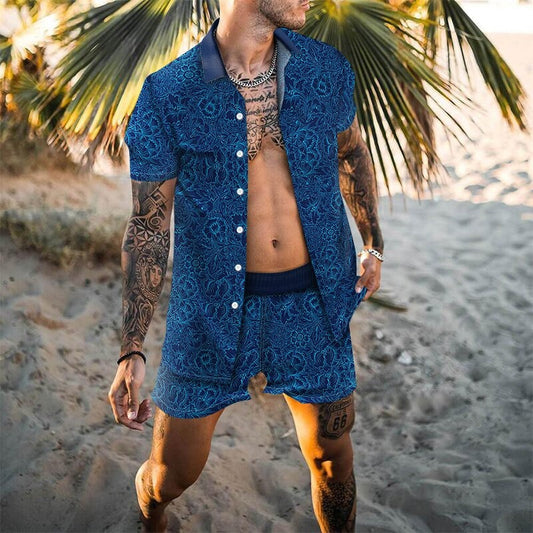 Chemise A Fleur Homme <br> Hawaïenne Vintage Bleu Foncé