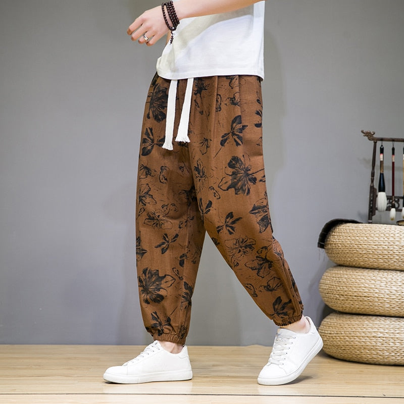 Pantalon Lin Homme <br> Chinois Brun