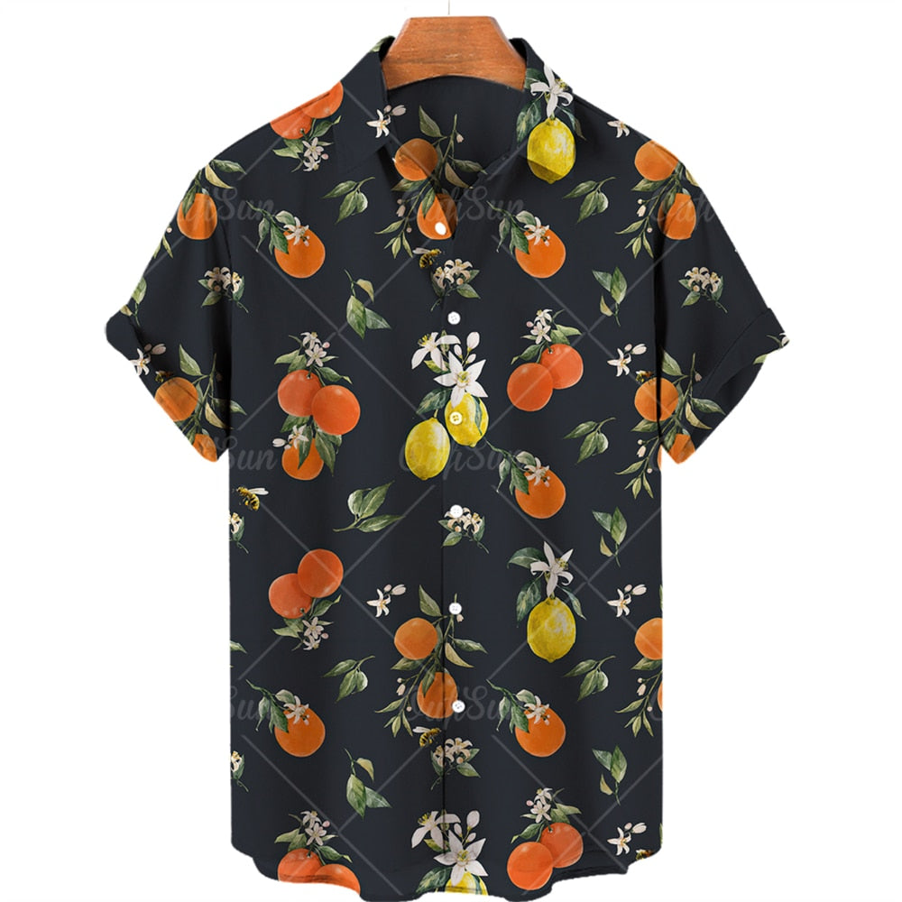 Chemise A Fleur Homme <br> Oversize Fruit Orange Citron