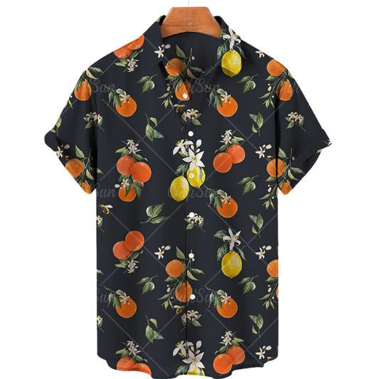 Chemise A Fleur Homme <br> Oversize Fruit Orange Citron