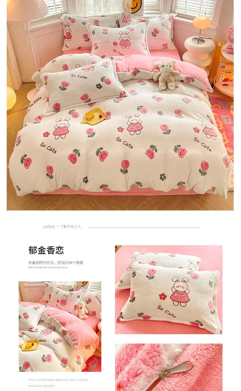 Housse de Couette Fleurie en Polaire