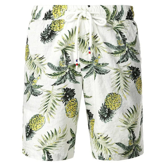 Short De Bain A Fleur <br> Blanc Ananas