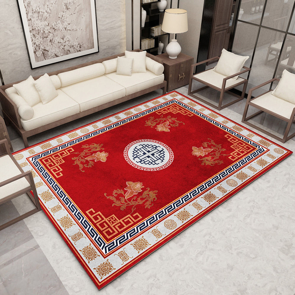 Tapis Fleur <br> Style Chinois Rouge Traditionnel