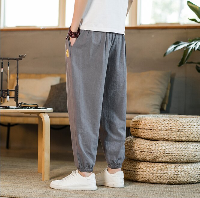 Pantalon Lin Homme <br> Décontracté Gris