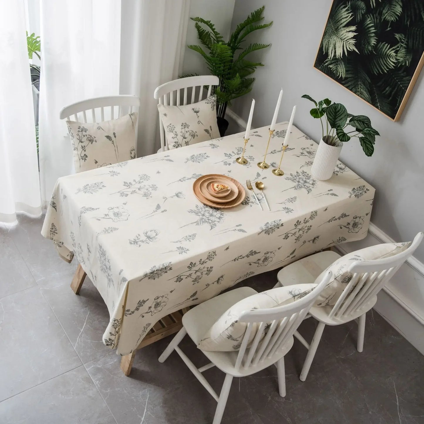 White Floral Tablecloth