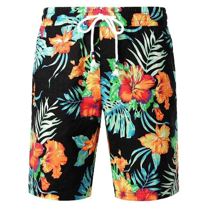 Short De Bain A Fleur <br> Noir Coloré