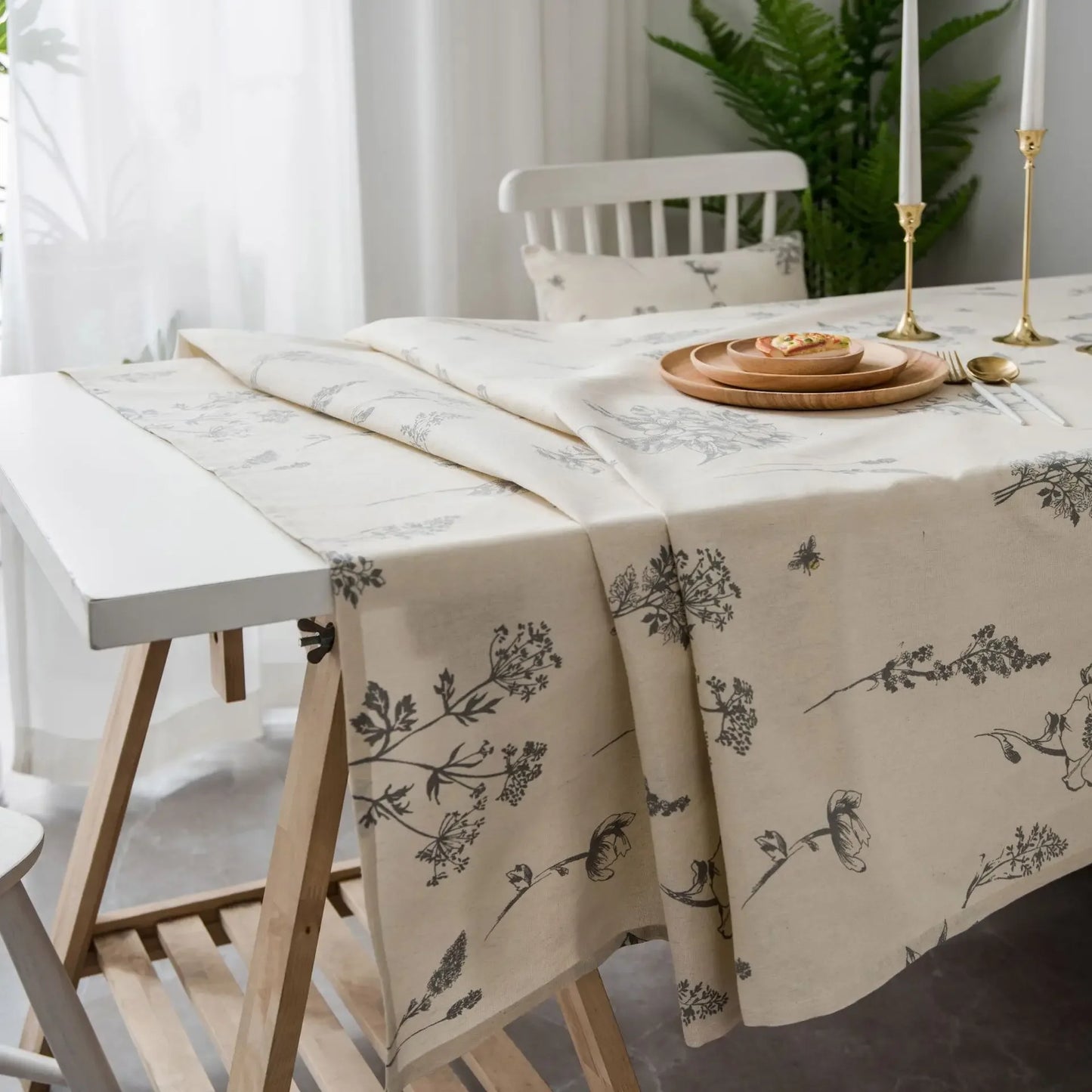 White Floral Tablecloth