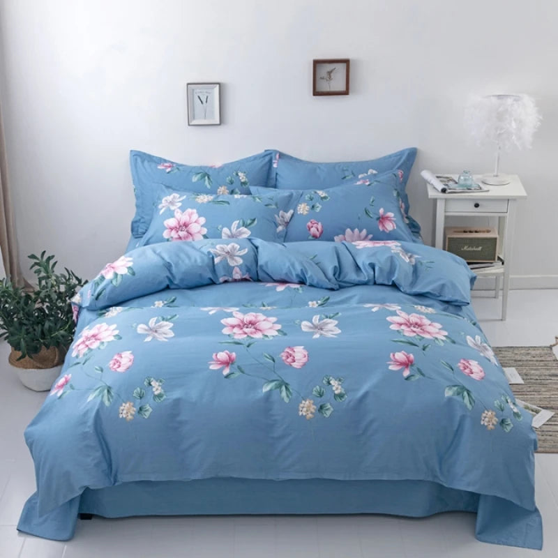 Housse de Couette à Fleurs sur Fond Rose Poudré