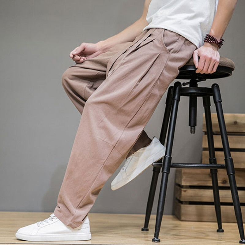 Pantalon Lin Homme <br> Elastique Café