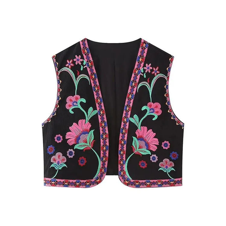 Gilet Fleuri Femme <br> Vintage Noir