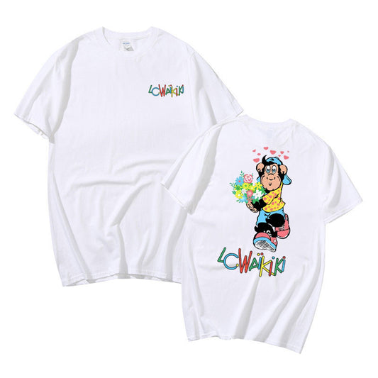 T-Shirt Fleur <br> Singe Blanc