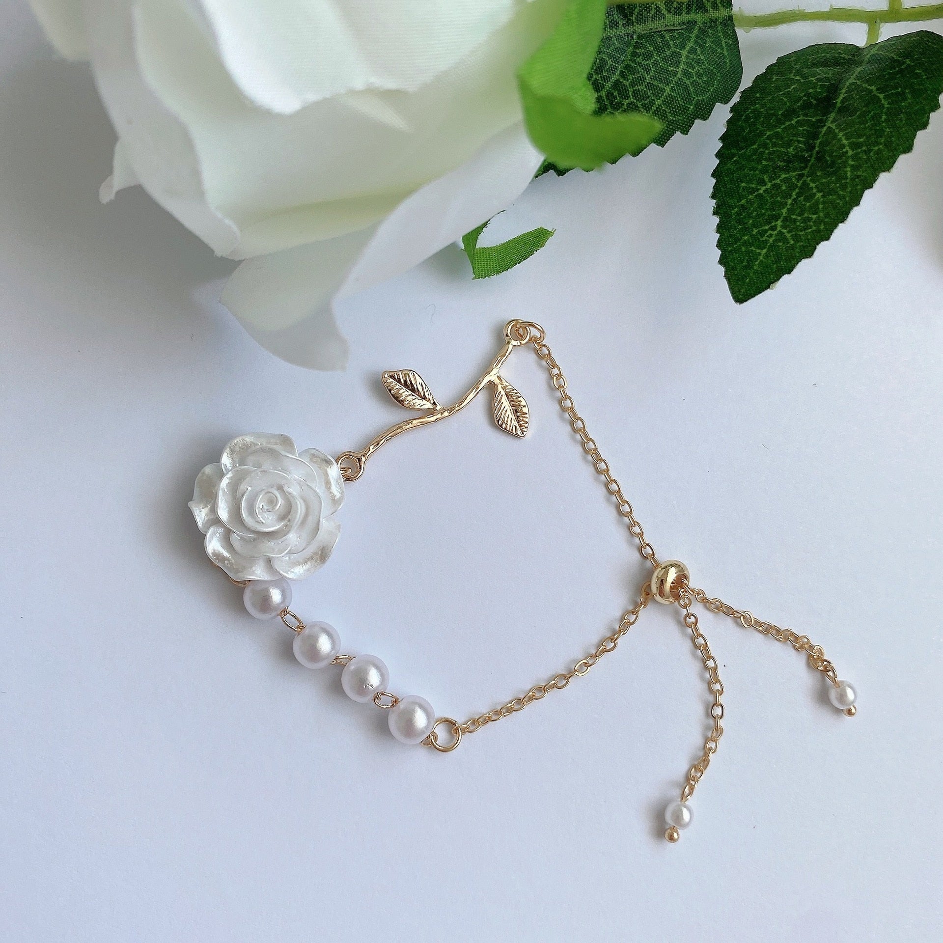 Bracelet Fleur <br> Rose Perle