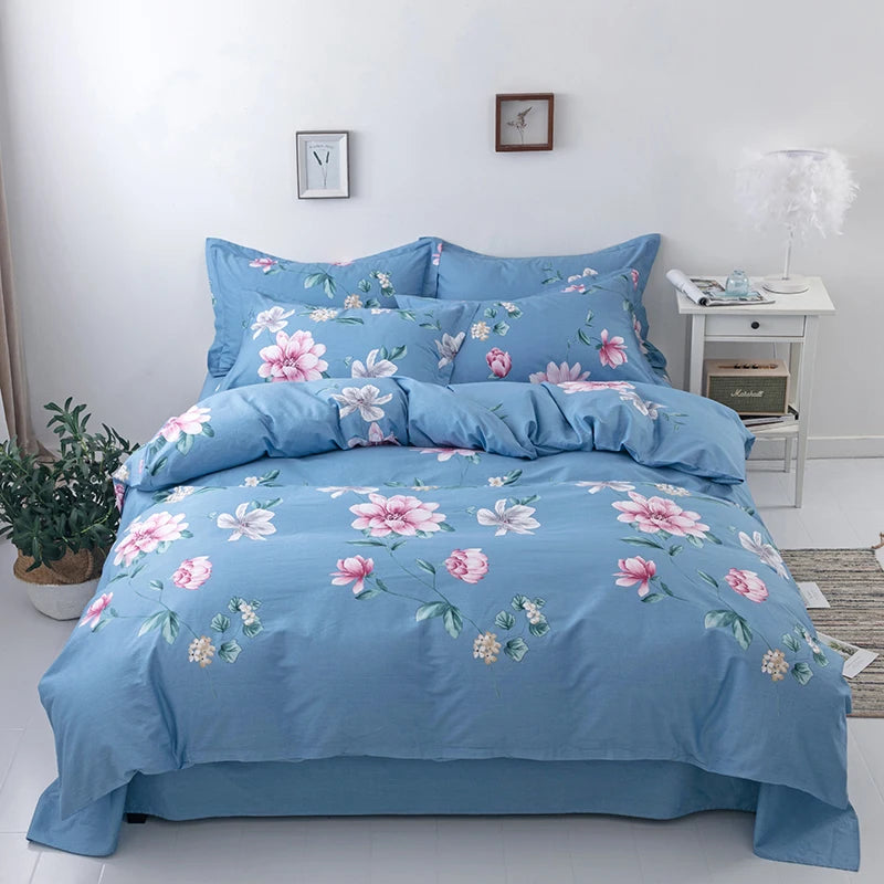 Housse de Couette à Fleurs sur Fond Rose Poudré
