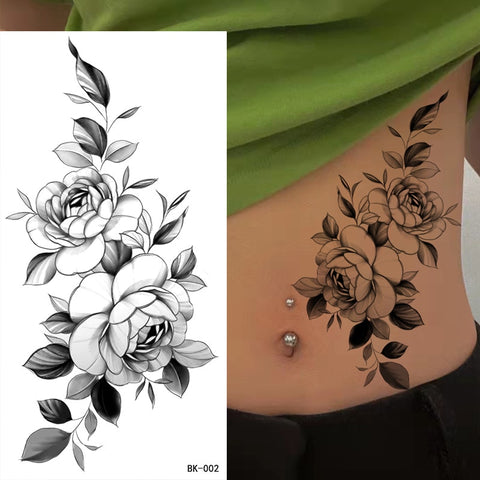 Tatouage Fleur  Rose Feuillu