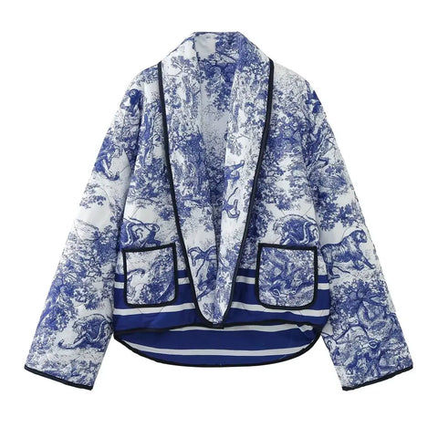 Veste Fleurie  Matelassée Bleu