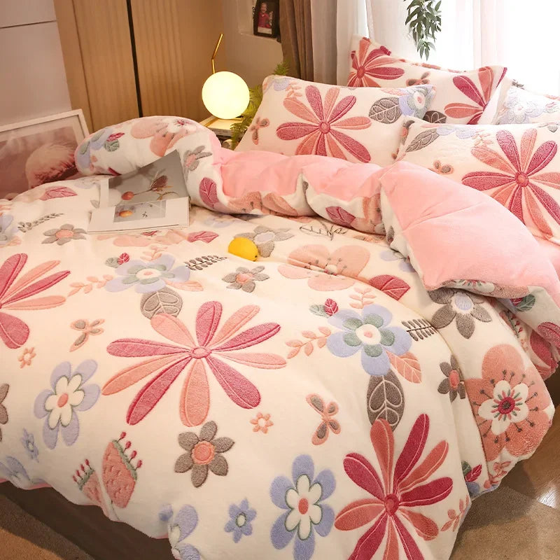 Housse de Couette Fleurie en Polaire
