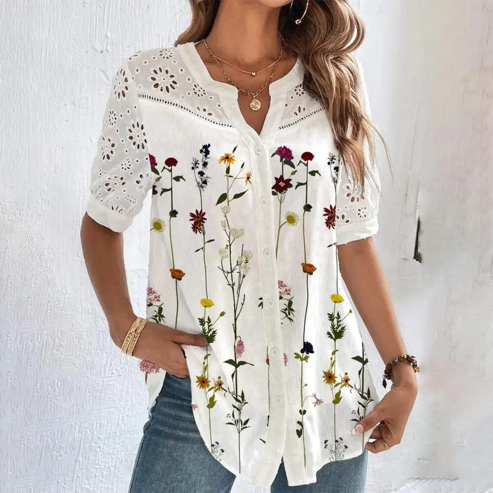 Camisa blanca con flores mujer online