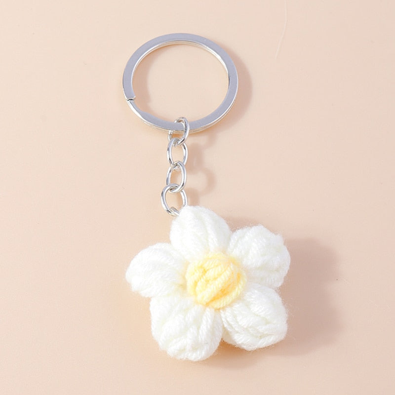 Porte Clé Fleur <br> Marguerite Brodée Blanc