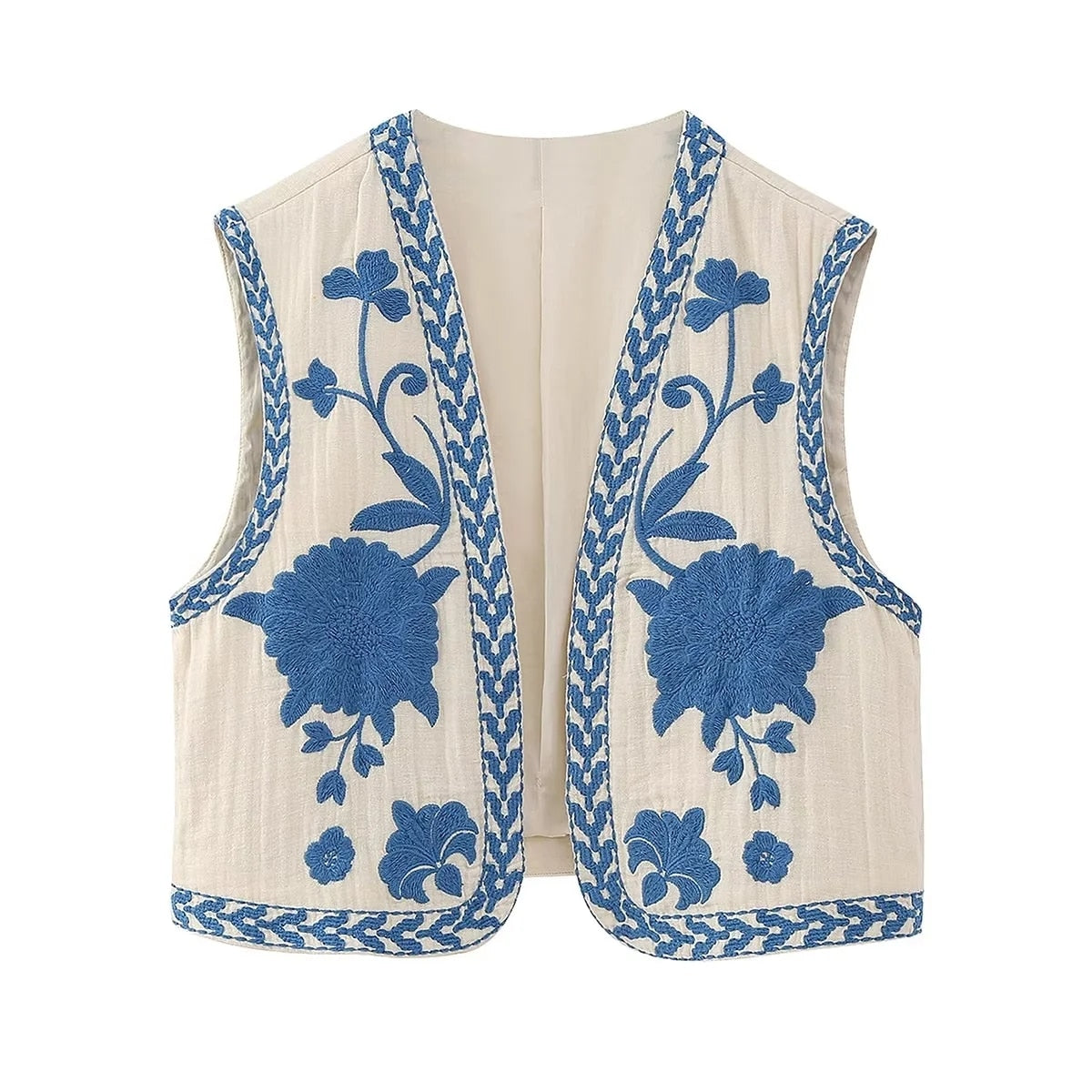 Gilet Fleuri Femme <br> Vintage Bleu-Blanc