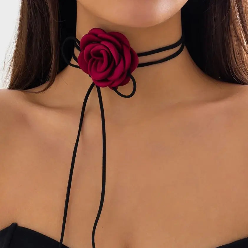 Collier Fleur Rose Ras Du Cou