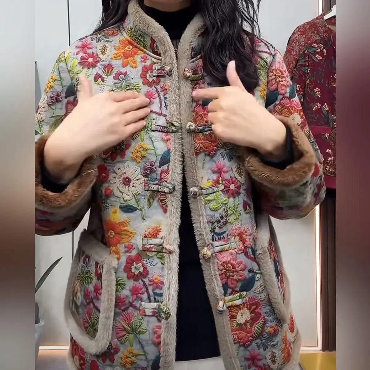 Veste en Laine Chaude pour Hiver Fleurie