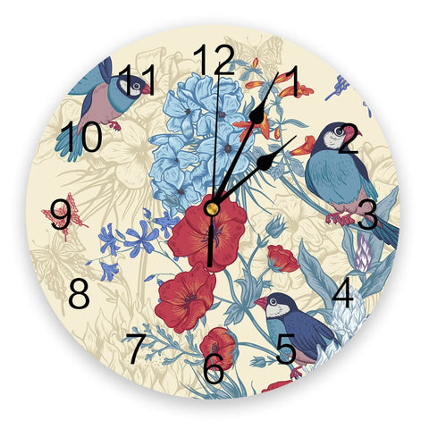 Horloge Fleurie  Oiseaux Bleus