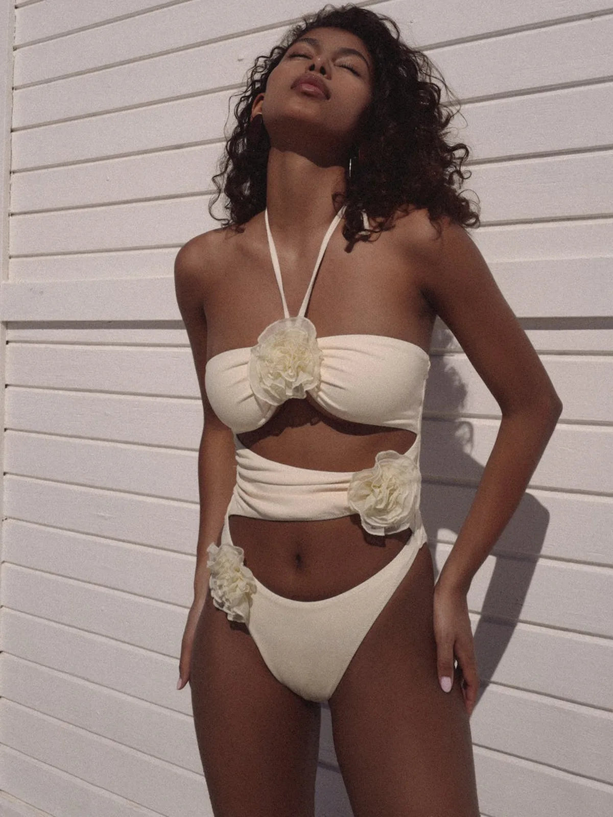 Maillot De Bain <br> Beige Fleuri