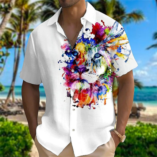 Chemise A Fleur Homme <br> Elégante Retro Lion