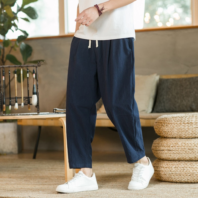 Pantalon Lin Homme <br> Droit Bleu