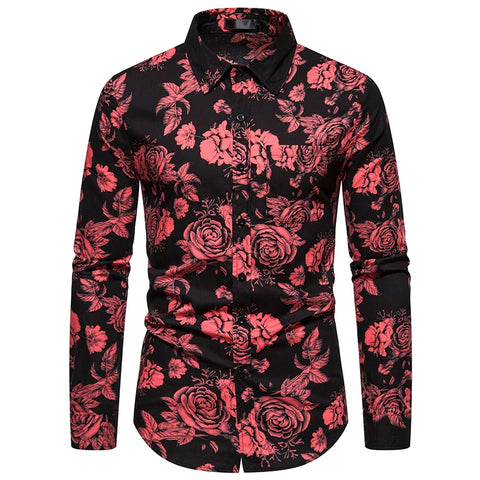 Chemise Homme Fleurie  Rouge