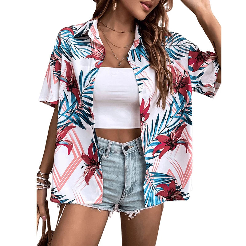 Camisa hawaiana de flores para mujer