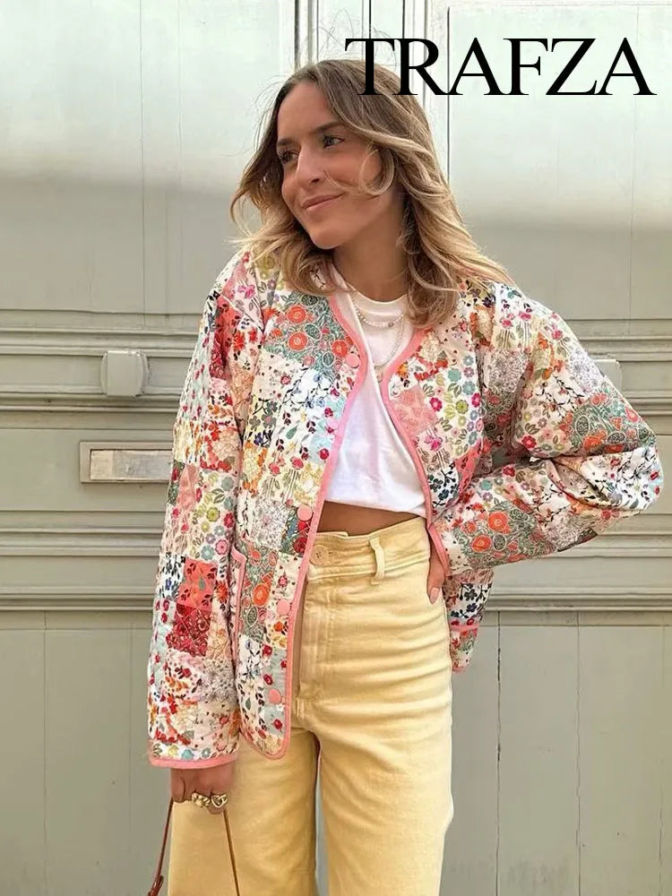 Chaqueta floral gruesa para mujer