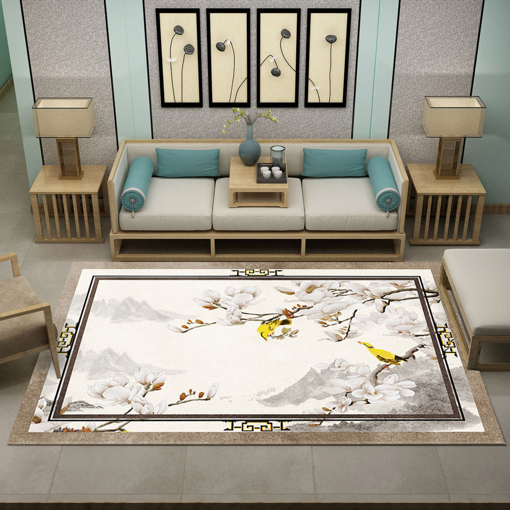 Tapis Fleur <br> Style Chinois Blanc Design