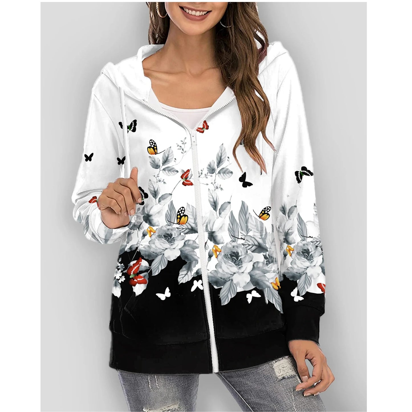 Pull Fleuri <br> Naturel Papillon