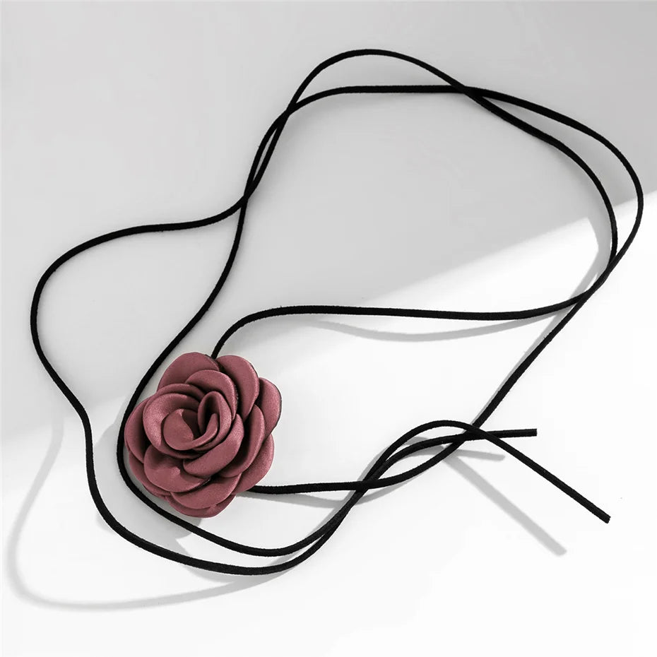 Collier Fleur Rose Ras Du Cou