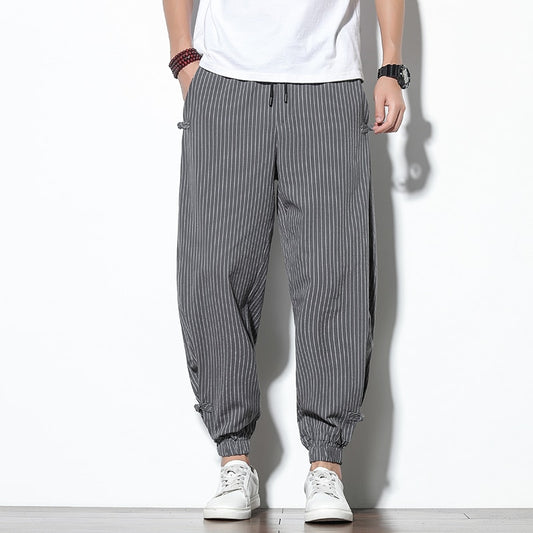 Pantalon Lin Homme <br> Rayure Gris