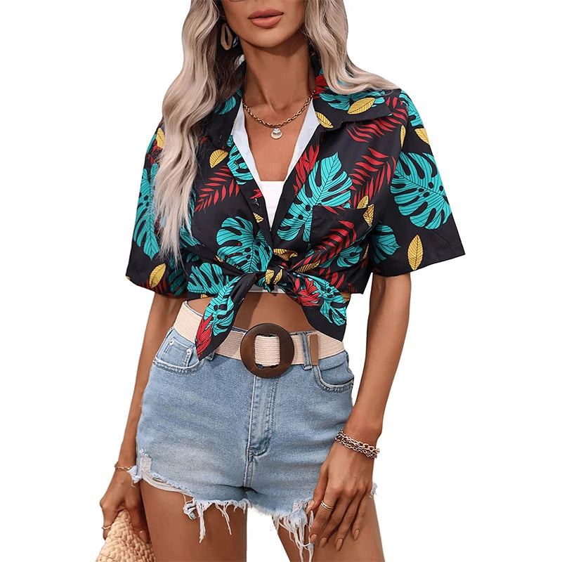 Camisa hawaiana de flores para mujer