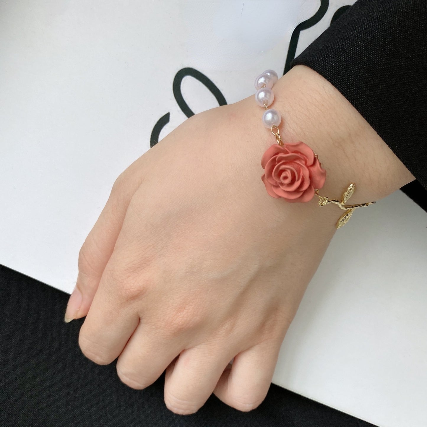 Bracelet Fleur <br> Rose Perle